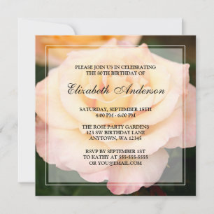 Peachy Pink Rose Flower 80th Birthday Party Invitation
