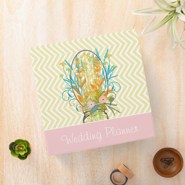 Peachy Pink Rose Mason Jar Zig Zag Wedding Planner Binder (In Situ)