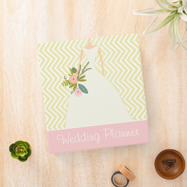 Peachy Pink Rose Zig Zag Wedding Planner Binder (In Situ)