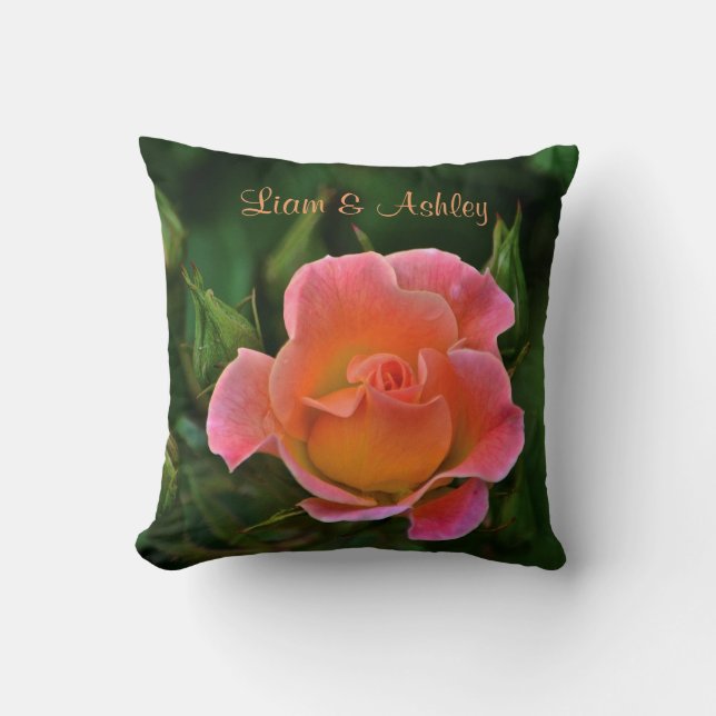 Peachy Pink Wedding Rose Throw Pillow (Front)