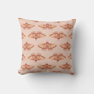 Peachy Retro Moth – Delicate Repeating Print Throw Pillow