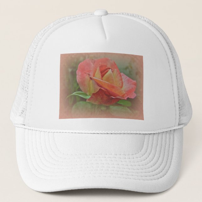 Peachy Rose Blossom Trucker Hat (Front)