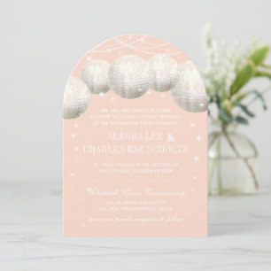 Peachy Rose Pink Star Lights Wedding Paper Lantern Invitation