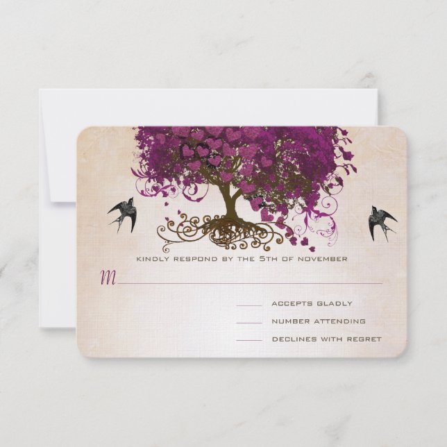 Peachy Sangria Coeur Leaf Mariage Arbre RSVP (Devant)