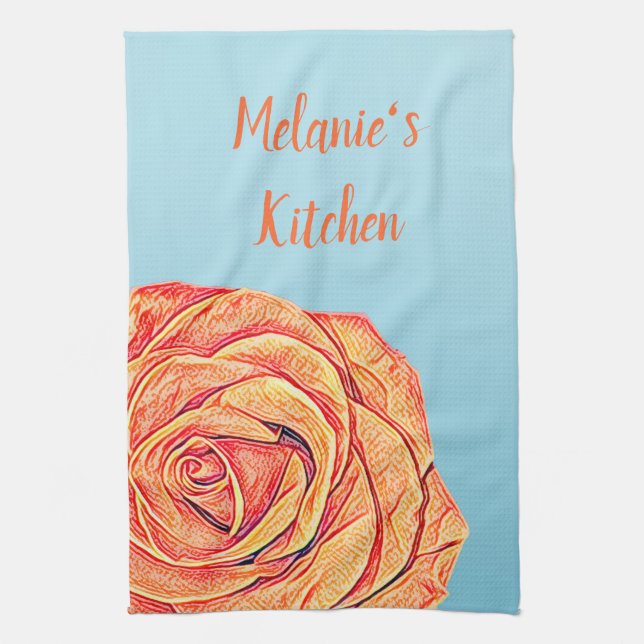 Peachy Tangerine Rose Kitchen Towel (Vertical)