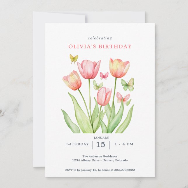 Peachy Watercolor Tulips Floral  Invitation (Front)