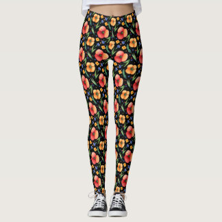 PeachyGold Floral Watercolor Leggings