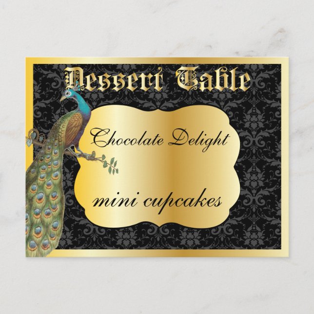 Peackcock Gold Dessert or Candy Buffet Table Sign Postcard (Front)