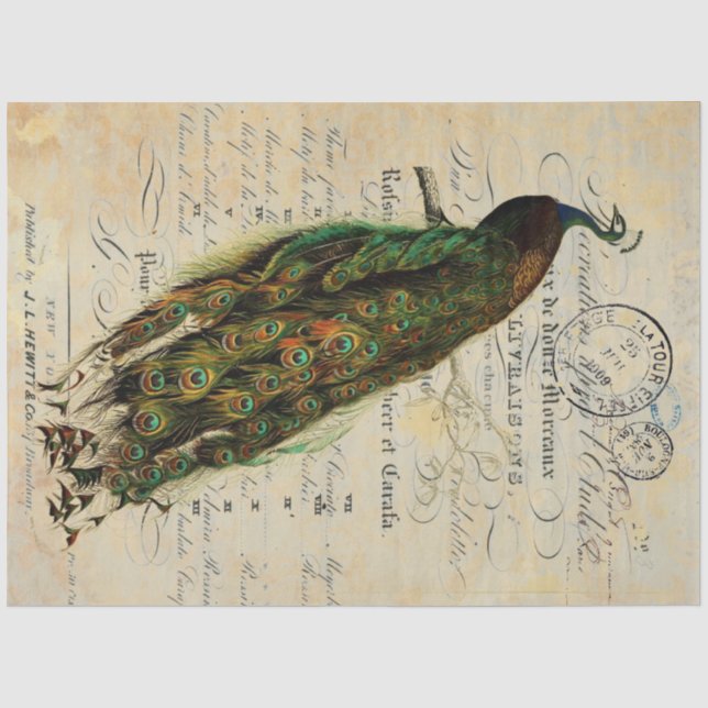 Peacock 18lb Decoupage Sheet Left (Front)