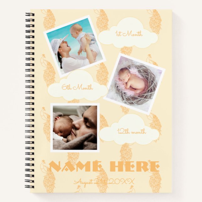 Peacock 1st birthday Baby Milestone Notebook (Front)