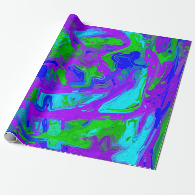 Peacock Abstract Watercolors Wrapping Paper (Unrolled)