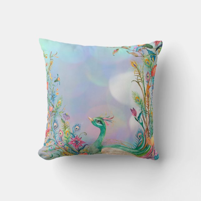 Peacock Accent Throw Pillow (Front)