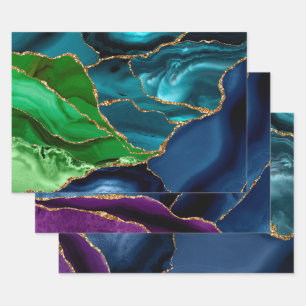 Peacock Agate Marble Purple Teal Green Wrapping Paper Sheet