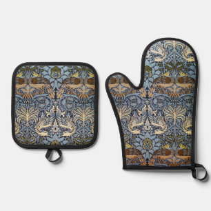 Peacock and Dragon, William Morris Oven Mitt & Pot Holder Set