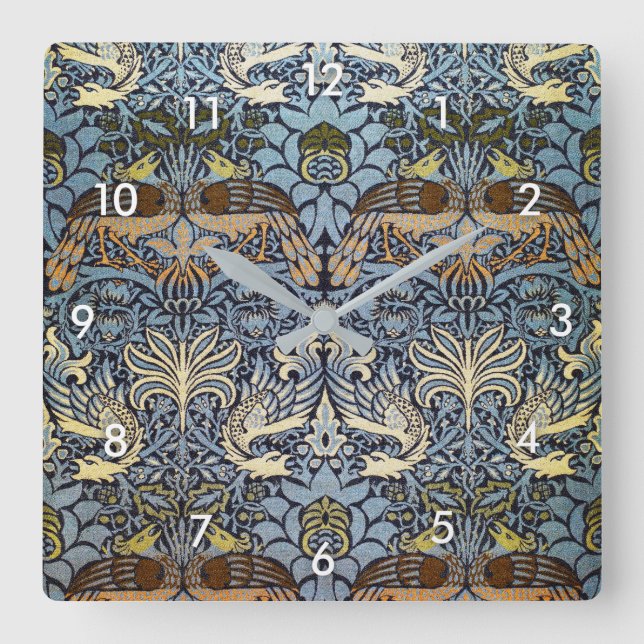 Peacock and Dragon, William Morris Square Wall Clock (Front)