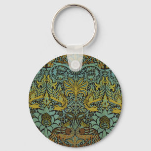 Peacock and Dragon William Morris Tapestry Design Keychain