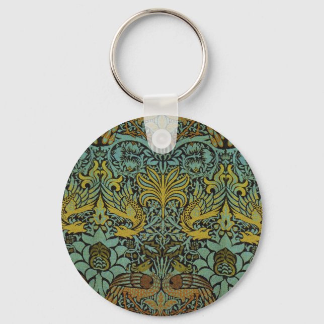 Peacock and Dragon William Morris Tapestry Design Keychain (Front)
