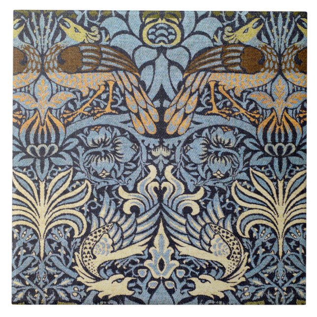 Peacock and Dragon, William Morris Tile (Front)