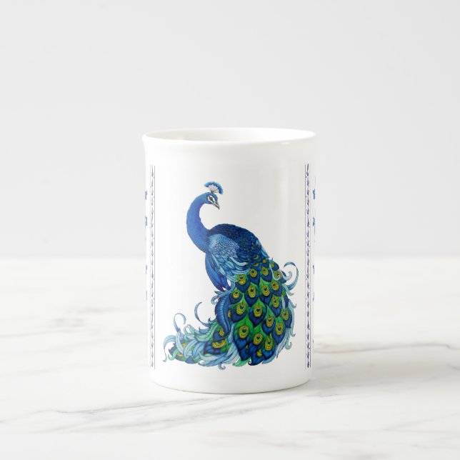 Peacock and Dragonfly Design Bone China Mug (Front)