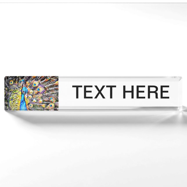 peacock and feathers artistic graphic nameplate (Front)