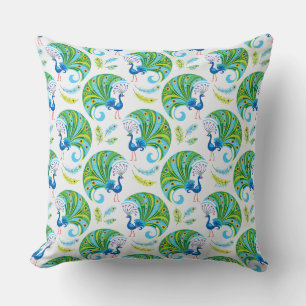 Peacock and Feathers Pattern Throw Pillow