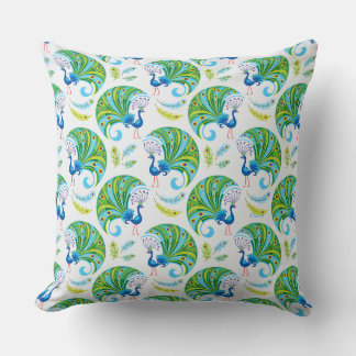 Peacock and Feathers Pattern Throw Pillow