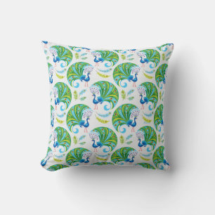Peacock and Feathers Pattern Throw Pillow