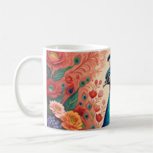 Peacock and flowers coffee mug