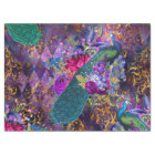 Peacock and Flowers on Purple Decoupage