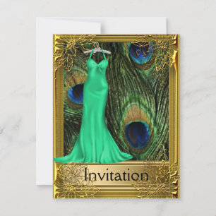 Peacock and Gold Green Any Party Invitation