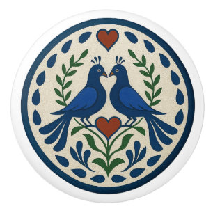 Peacock and Heart Pennsylvania Dutch Hex Sign Knob