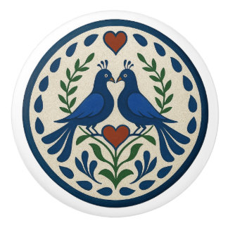 Peacock and Heart Pennsylvania Dutch Hex Sign Knob
