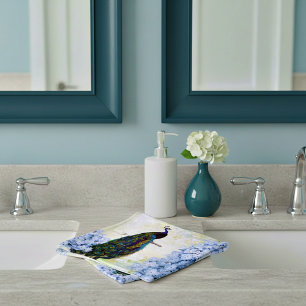 Peacock and hydrangea bath towel set