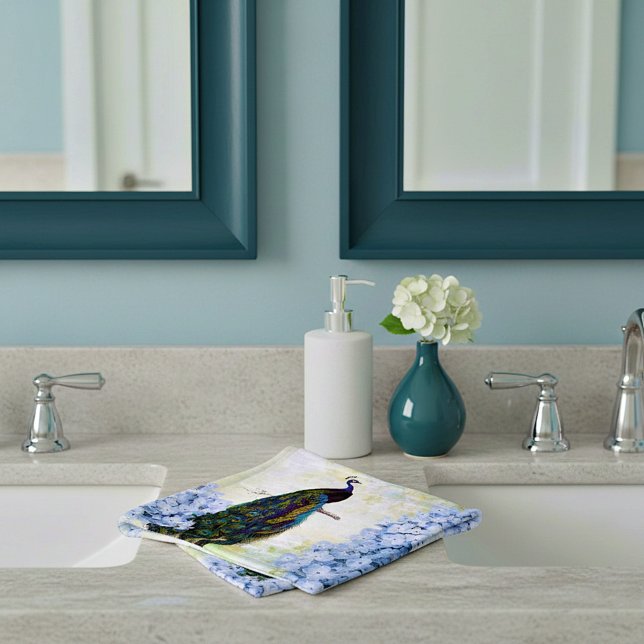 Peacock and hydrangea bath towel set (Creator Uploaded)