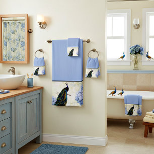Peacock and hydrangea bath towel set