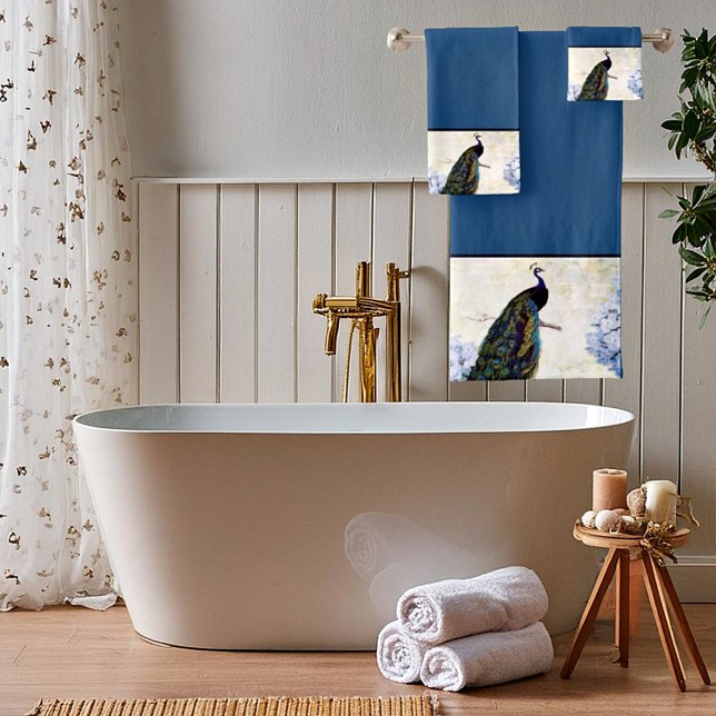 Peacock and hydrangea bath towel set (Creator Uploaded)