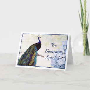 Peacock and hydrangea card