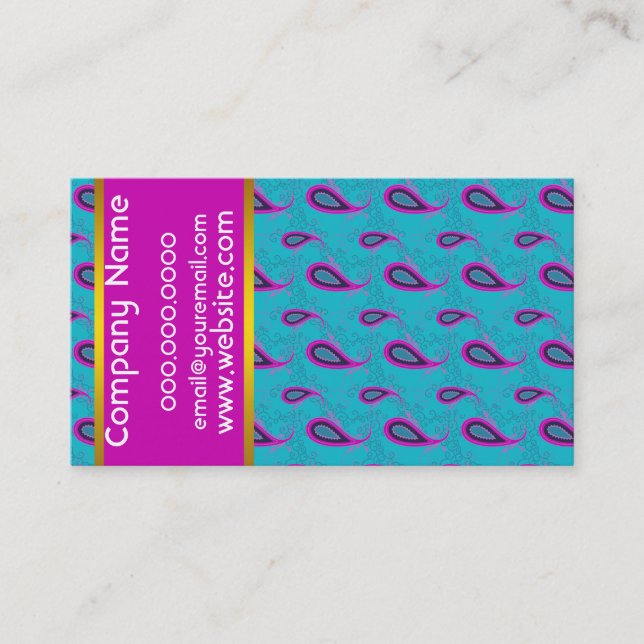 Peacock and Magenta Paisley Pattern Business Card (Front)