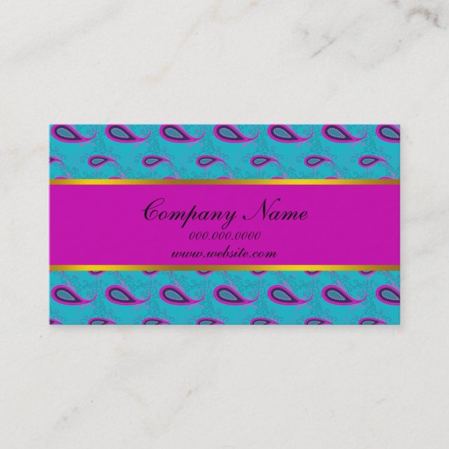 Peacock and Magenta Paisley Pattern Business Card (Front)