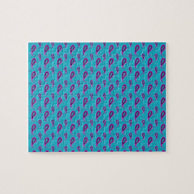 Peacock and Magenta Paisley Pattern Jigsaw Puzzle (Horizontal)