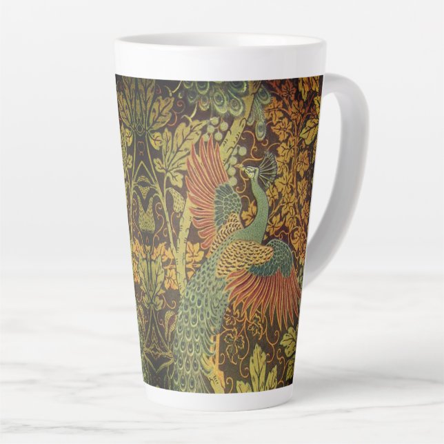 Peacock and oakleaf floral Victorian jacquard Latte Mug (Right Angle)