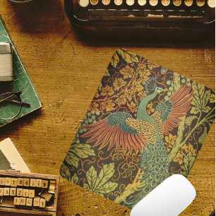 Peacock and oakleaf floral Victorian jacquard Mouse Pad