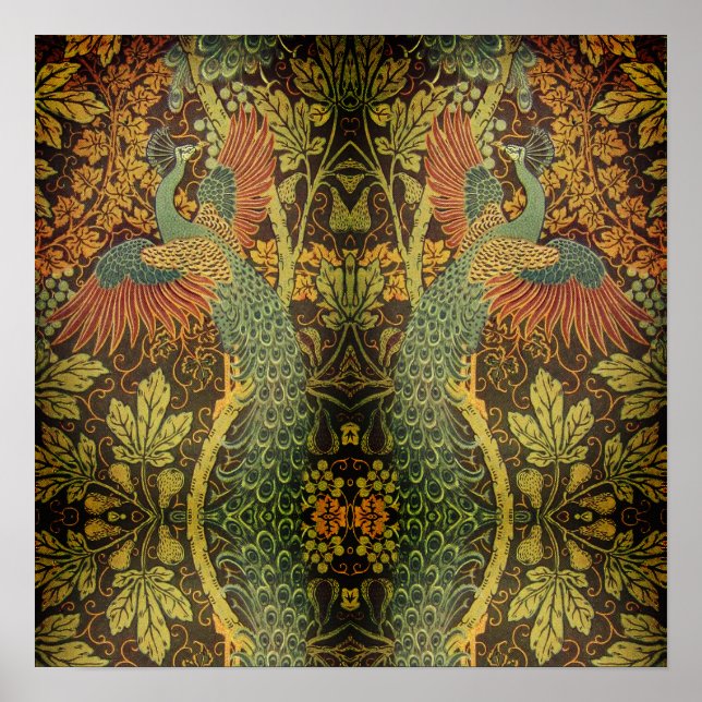 Peacock and oakleaf floral Victorian jacquard Poster (Front)
