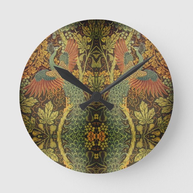 Peacock and oakleaf floral Victorian jacquard Round Clock (Front)