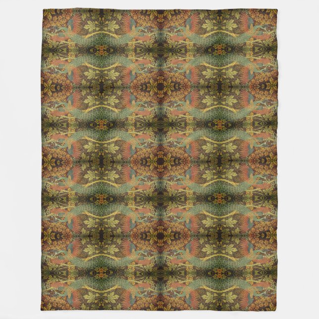 Peacock and oakleaf floral Victorian jacquard  Thr Fleece Blanket (Front)