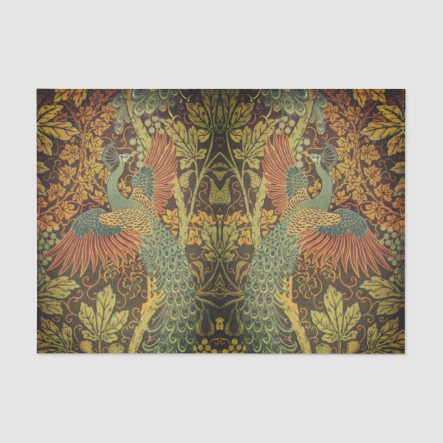 Peacock and oakleaf floral Victorian jacquard Tissue Paper (Front)