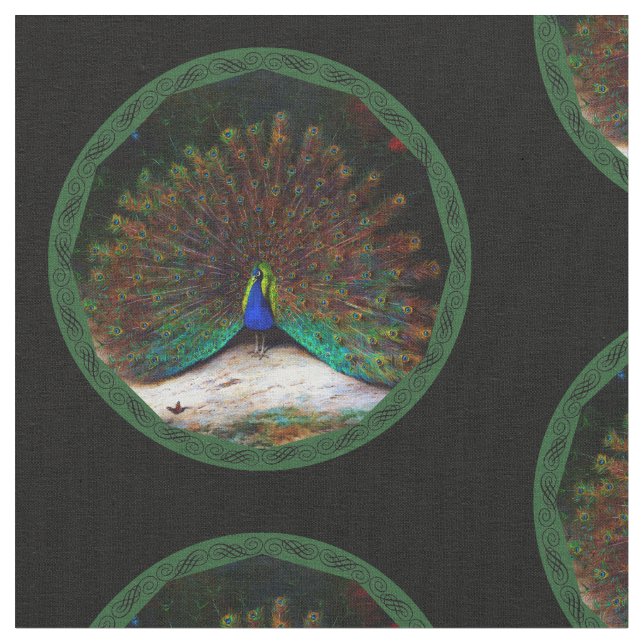 Peacock and Peacock Butterfly Fabric (Close Up)