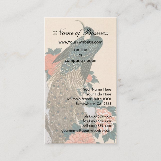 Peacock and Peonies by Ando Hiroshige Business Card (Front)