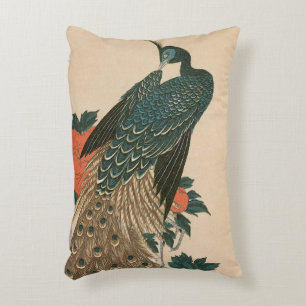 Peacock and Peonies by Hiroshige, Japanese Art Accent Pillow