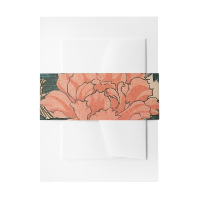 Peacock and Peonies by Hiroshige Wedding Invitation Belly Band (Front Example)